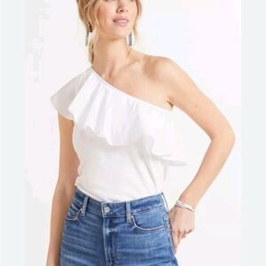 Nation LTD Noelle Ruffled One-Shoulder Top, NWOT, White, 100% Cotton, Size XL